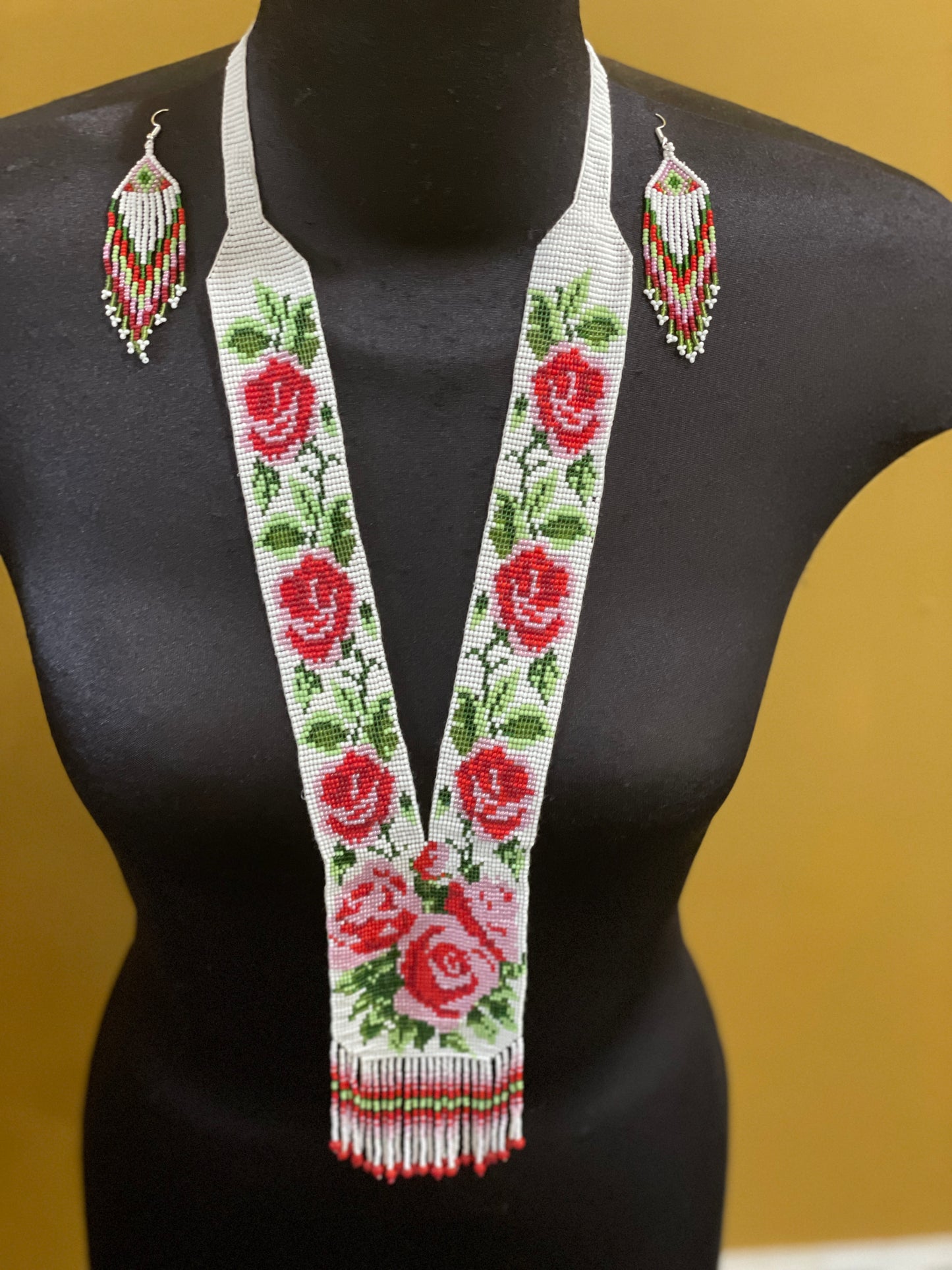 Seed bead handcrafted necklace earrings set