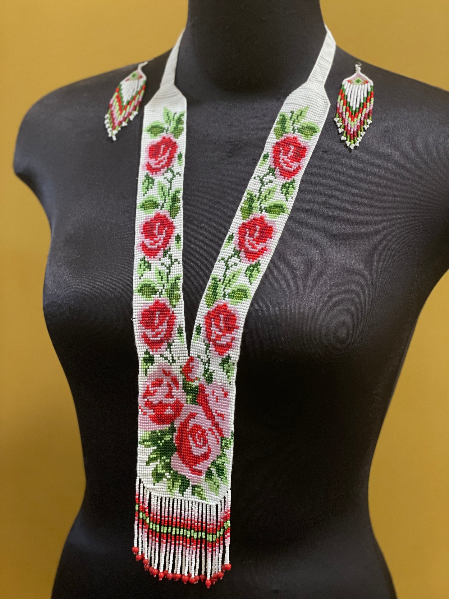 Seed bead handcrafted necklace earrings set