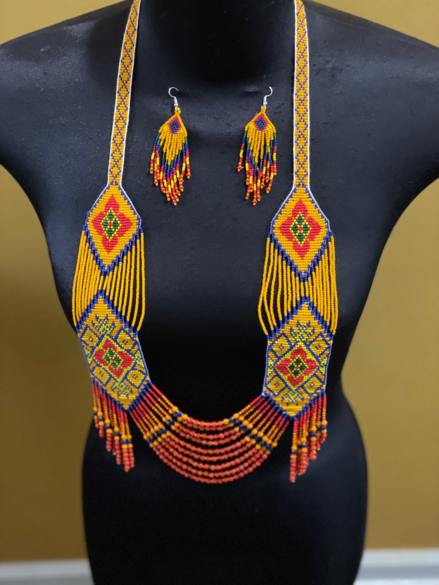 Seed bead handcrafted necklace earrings set