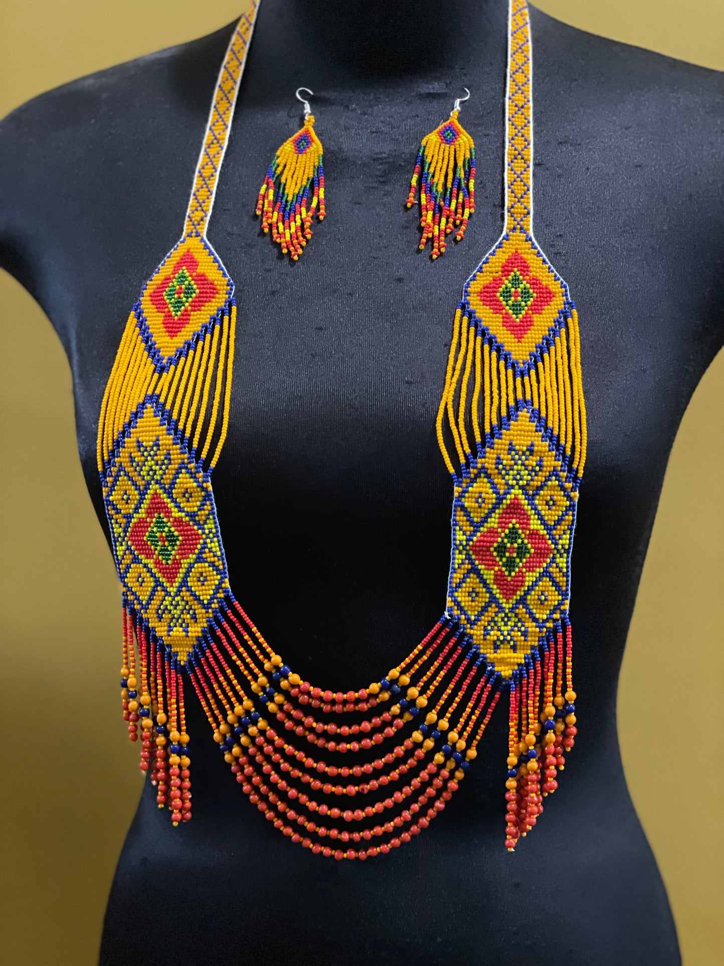 Seed bead handcrafted necklace earrings set