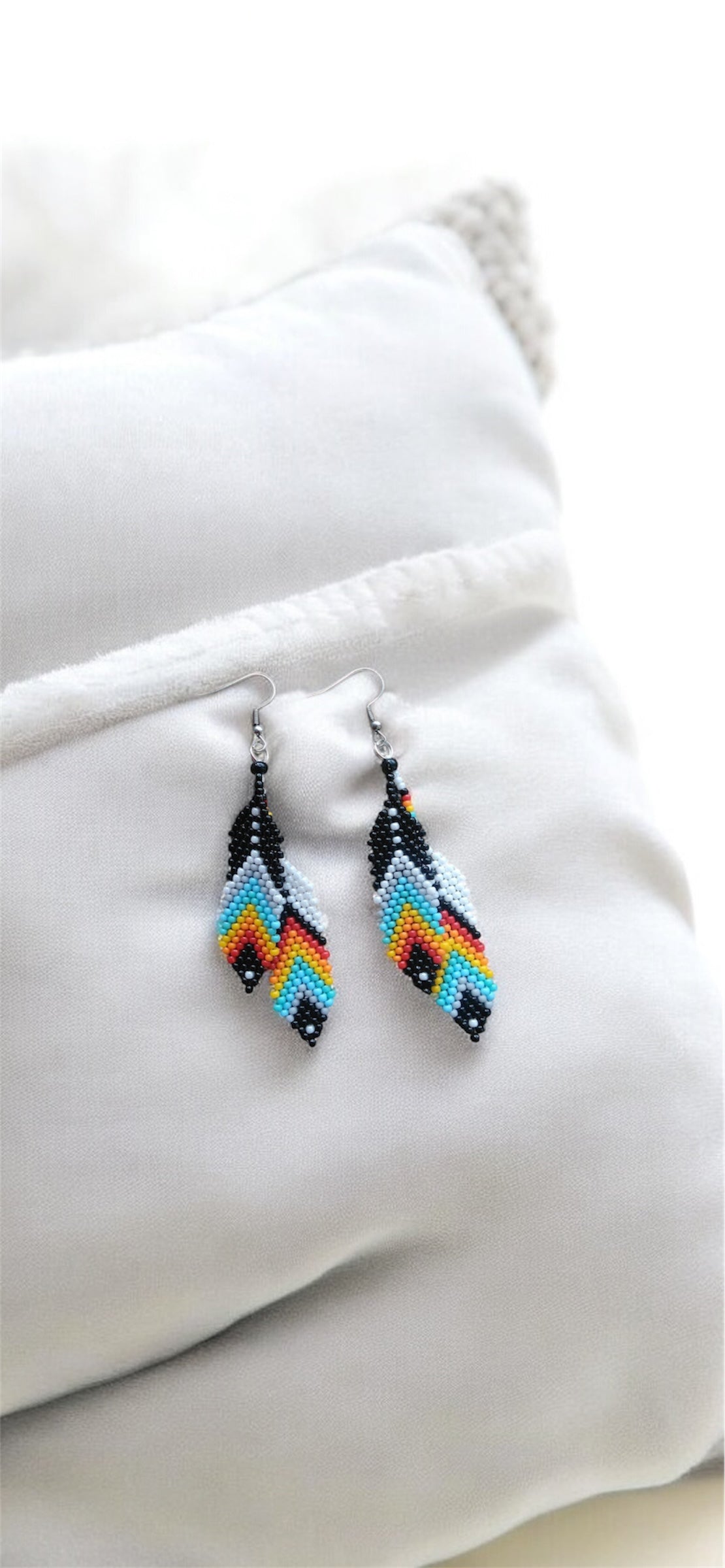 "Handcrafted Seed Bead Double Leaf Earrings – Lightweight & Stylish"