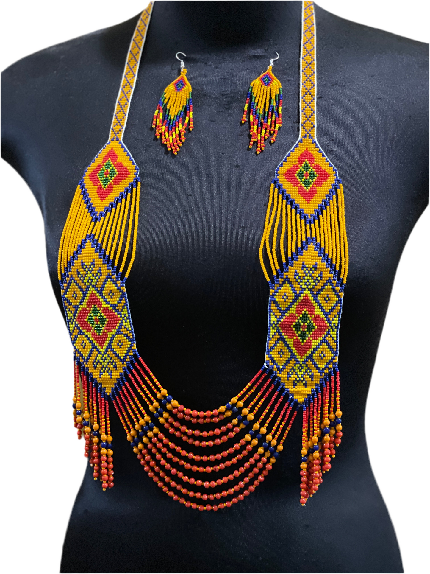 Handcrafted Bead necklace earrings set tribal jewelry