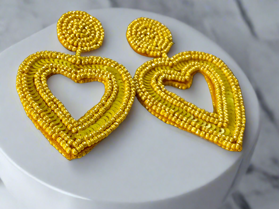 Seed bead yellow earrings handcrafted