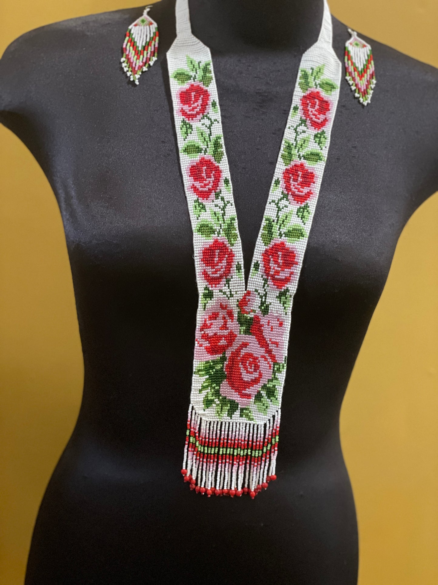 Seed bead handcrafted necklace earrings set