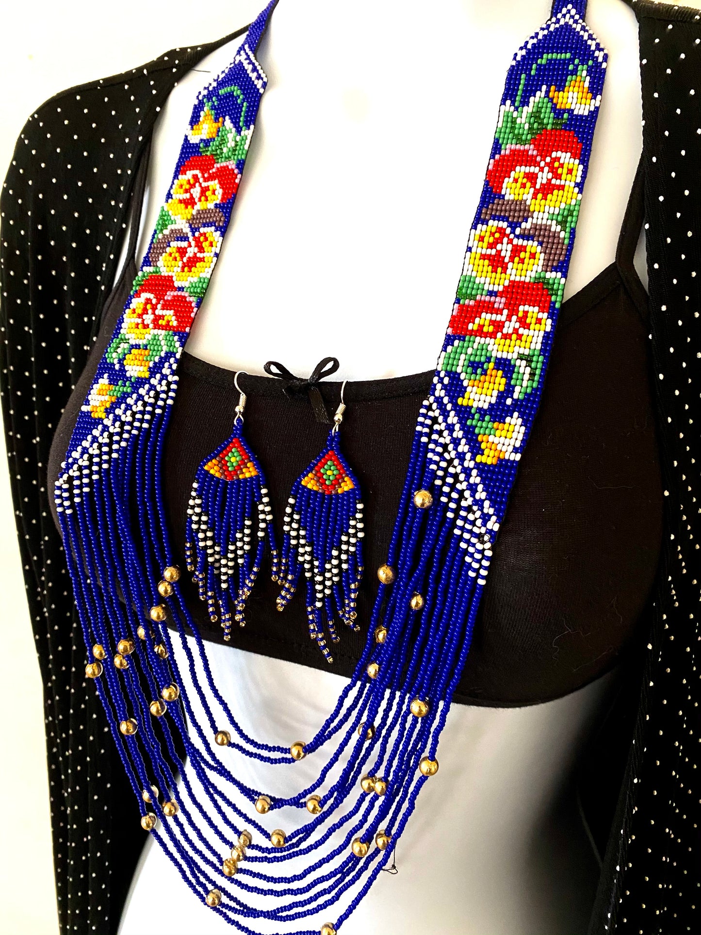 Handcrafted Bead necklace earrings set