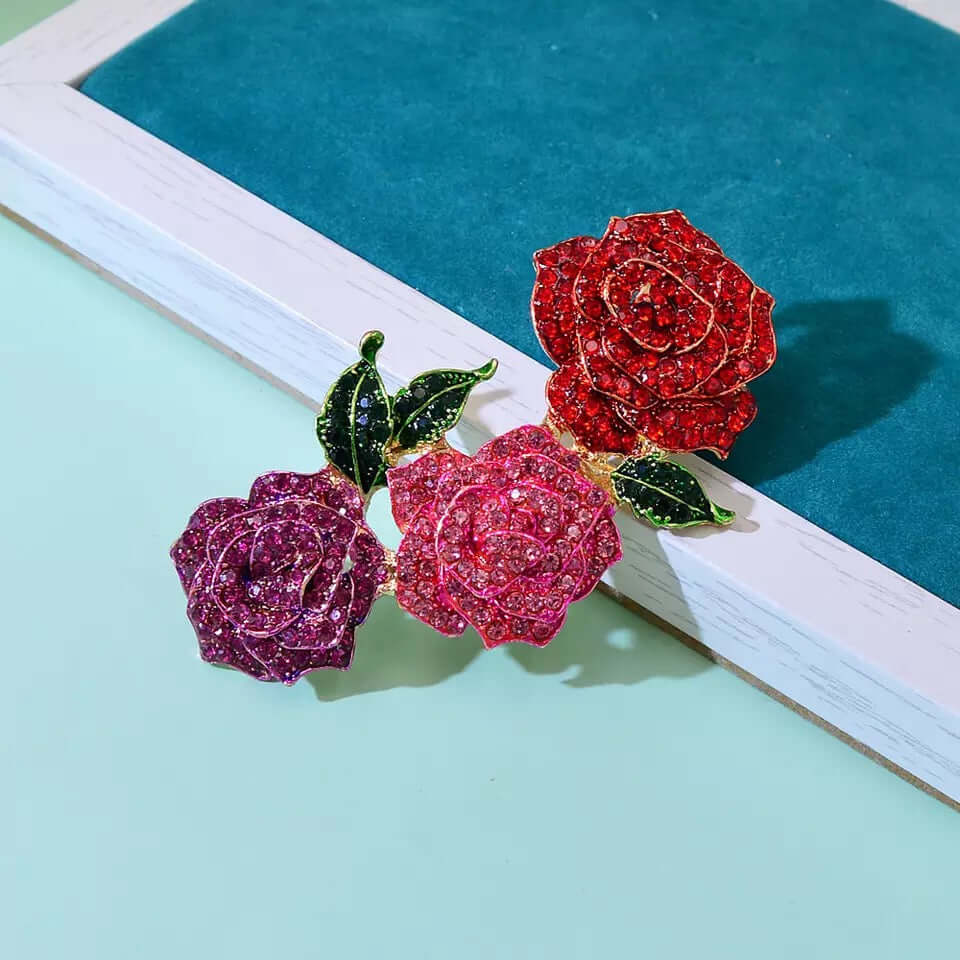 Brooch Rose flower crystal pin for scarf rhinestone women gift