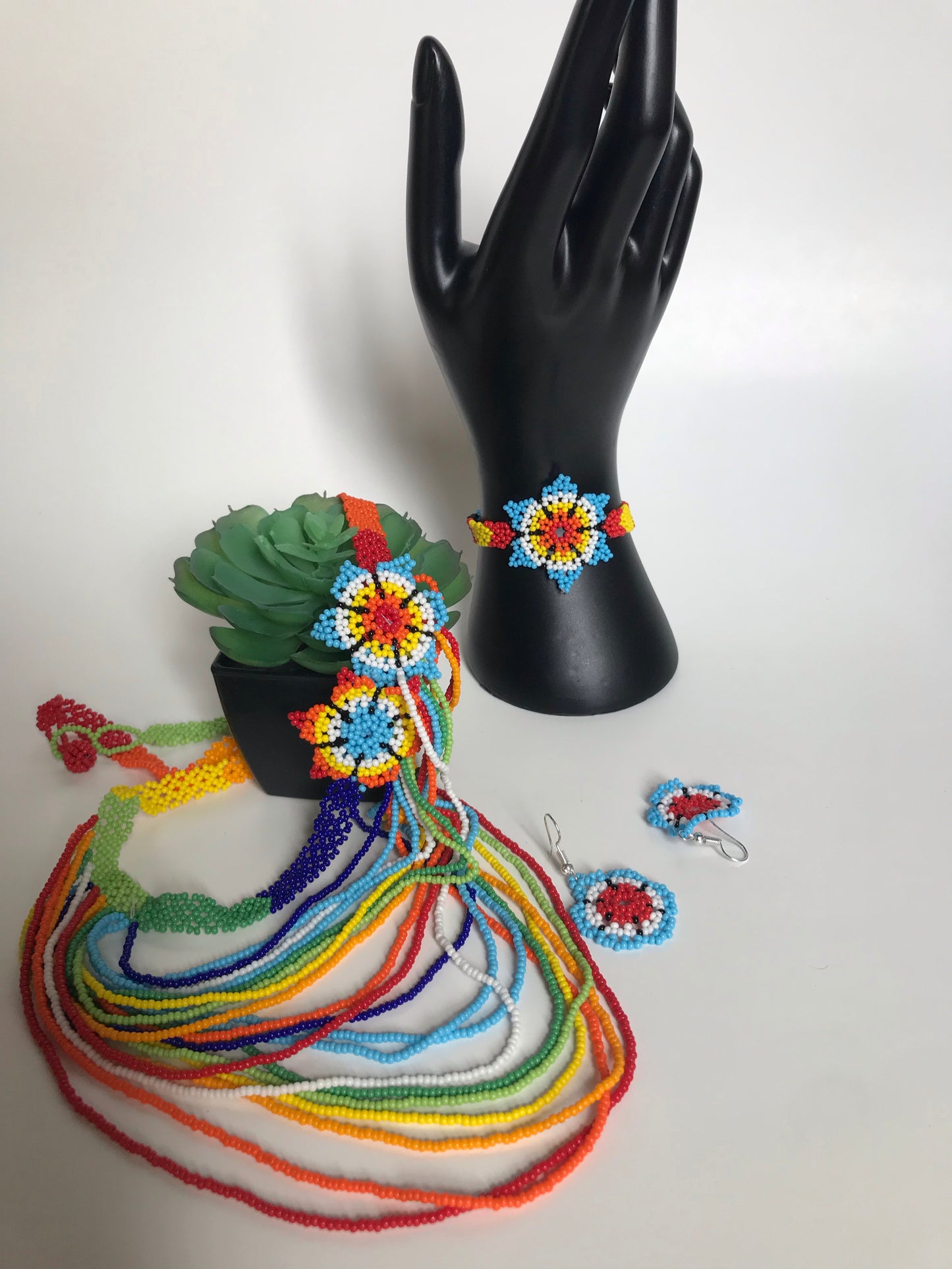 Handcrafted Bead necklace earrings set colorful jewelry