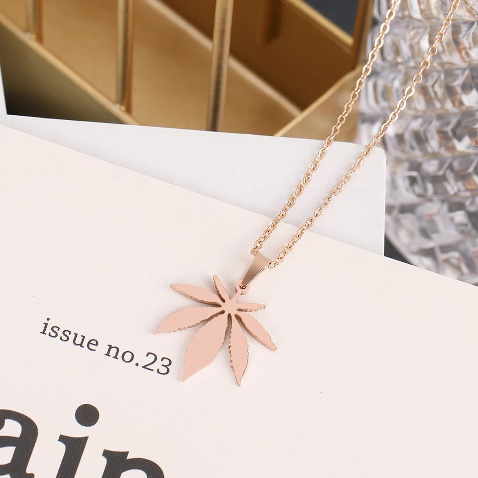 Rose gold leaf charm pendant stainless jewellery