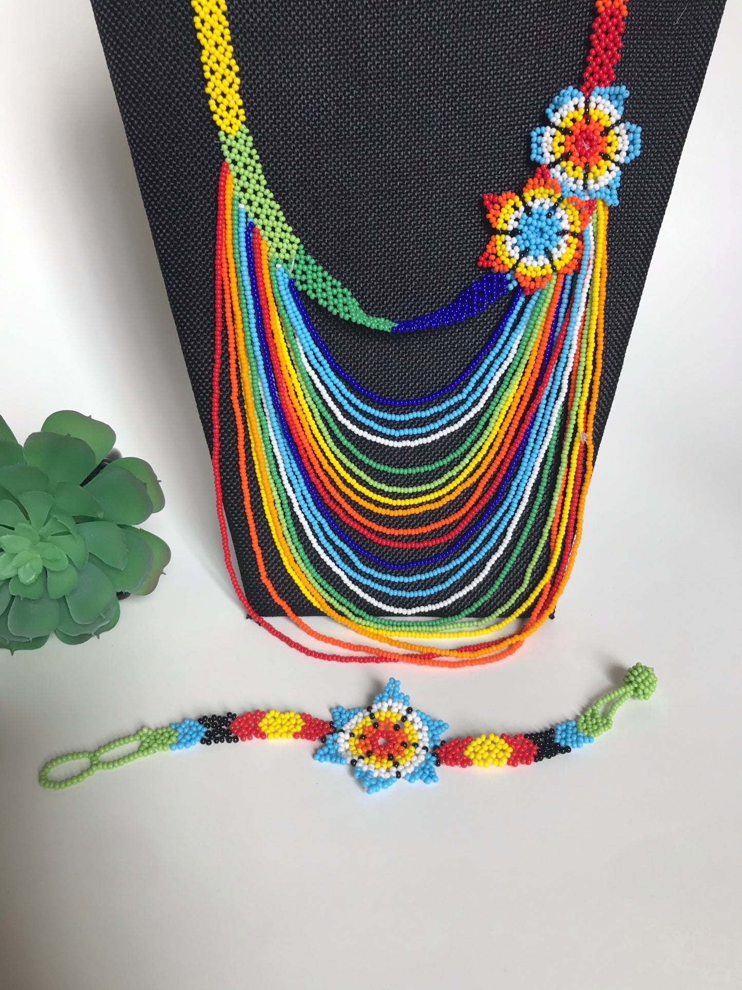 Handcrafted Bead necklace earrings set colorful jewelry