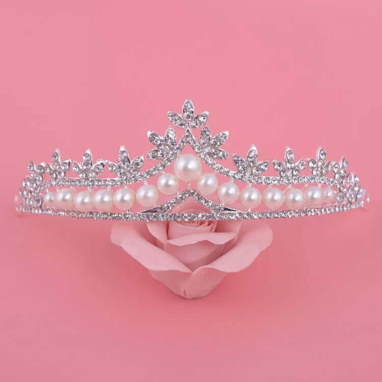 Elegant bridal necklace earrings set with cute tiara pearl decorated