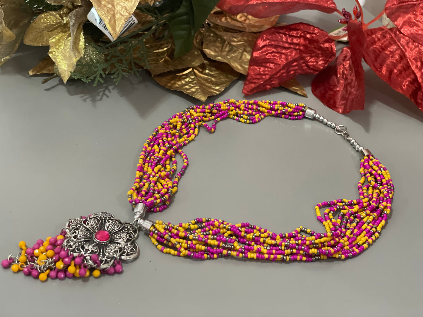 Necklace & big earrings Handcrafted seed bead Boho jewelry