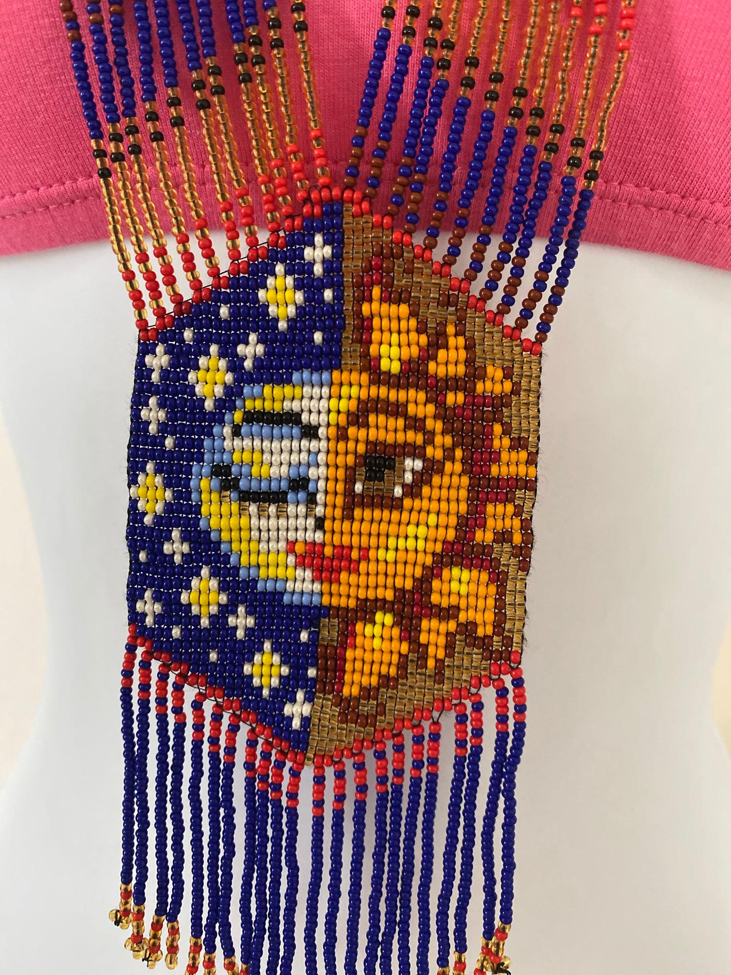 Handcrafted Bead embroidery long necklace earrings set