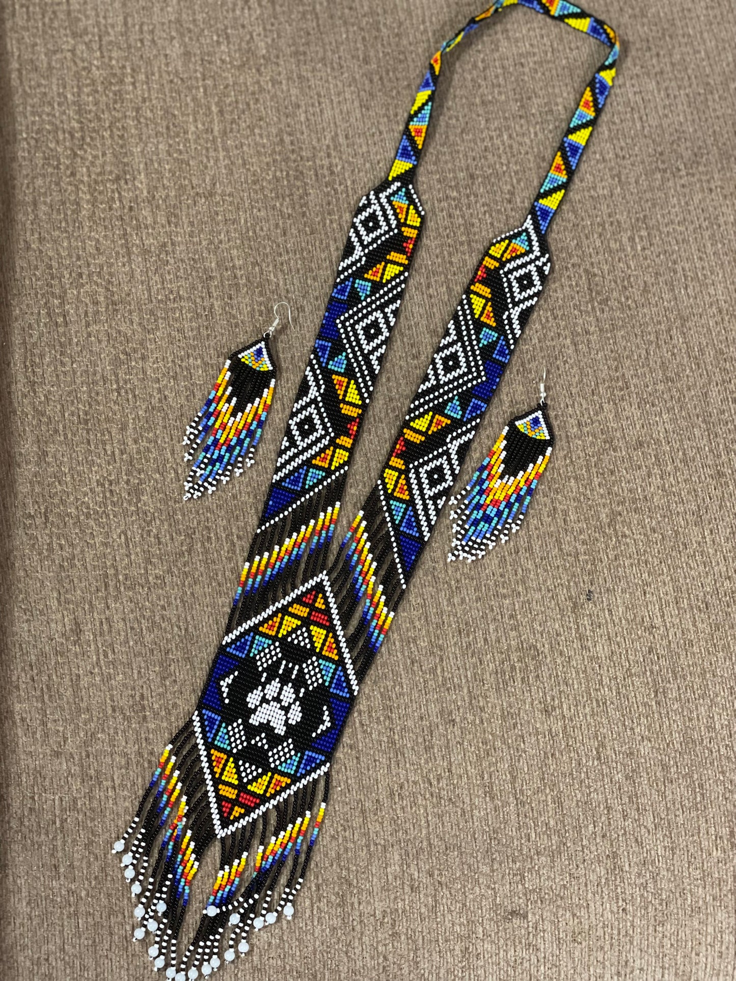 Seed bead necklace earrings set handcrafted tribal boho jewelry
