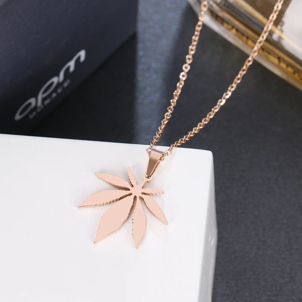 Rose gold leaf charm pendant stainless jewellery