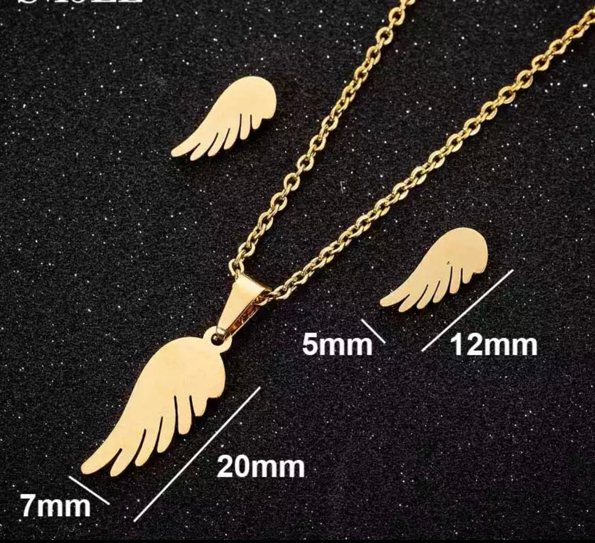 Necklace charm Angel wing stainless jewelry set