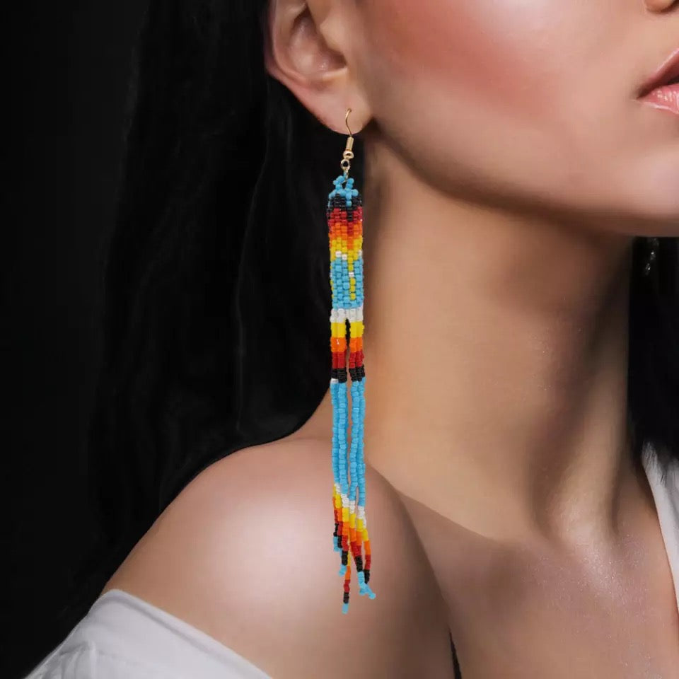Seed bead earrings Turquoise blue long handcrafted earring