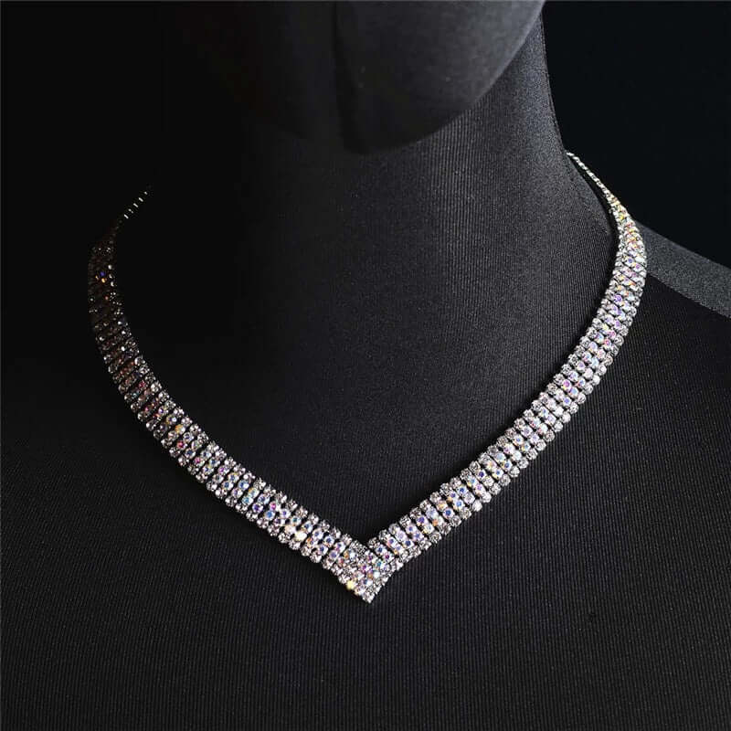 Gorgeous AB color necklace earring bracelet set rhinestone jewelry