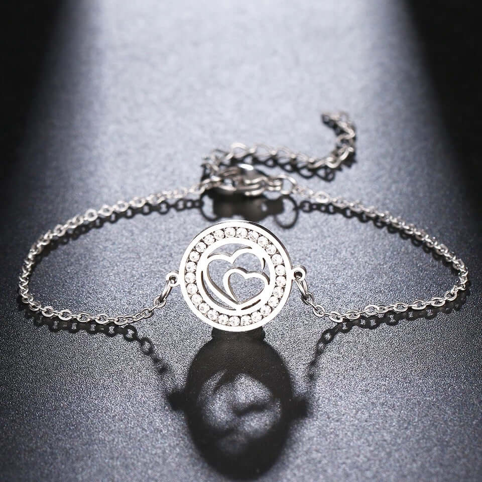 Charm Bracelet double heart women love jewelry no fade gift
