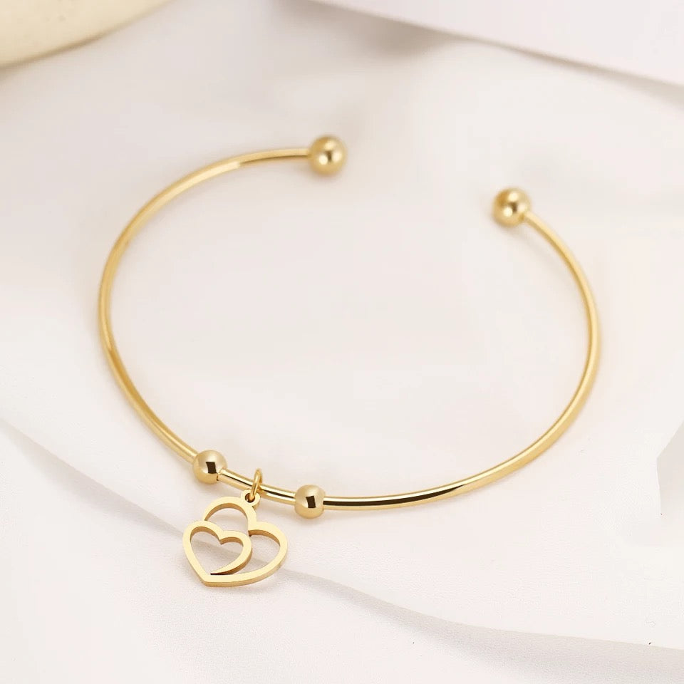 1 Bracelet double heart charm pendant stainless jewelry