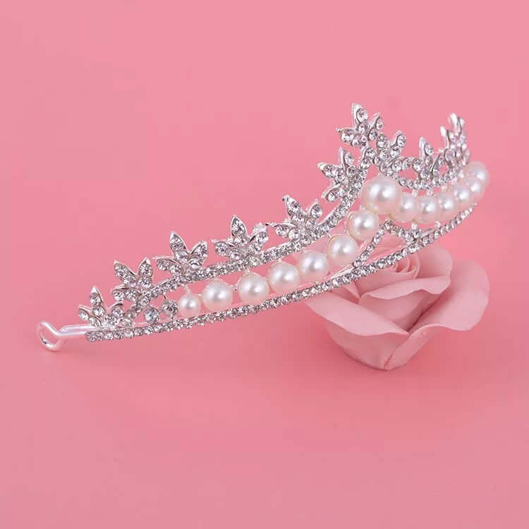 Elegant bridal necklace earrings set with cute tiara pearl decorated