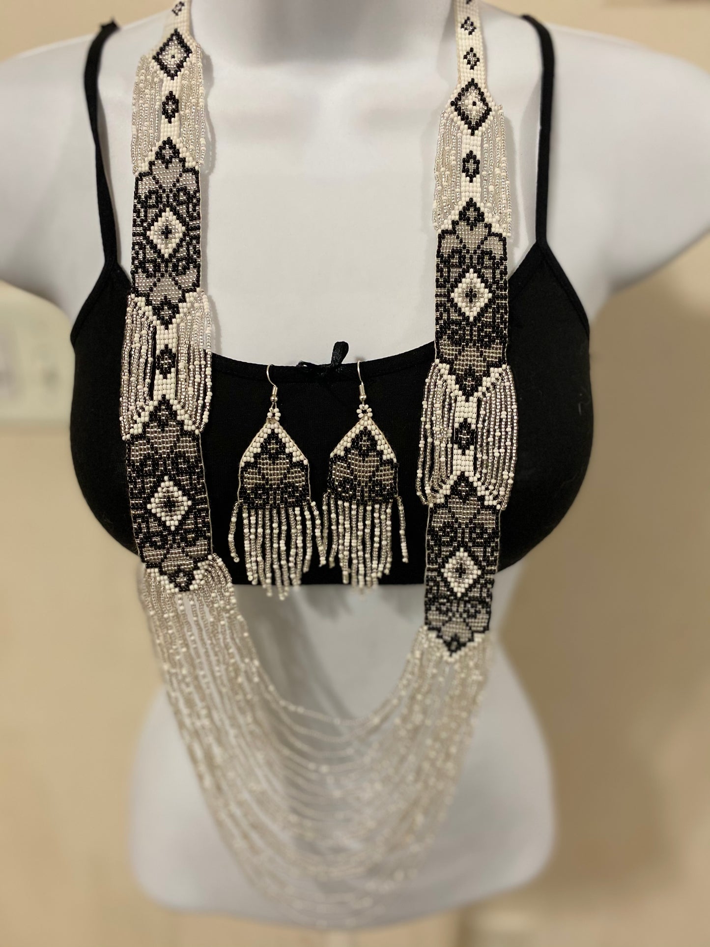 Handcrafted bead necklace earrings set boho jewelry gift