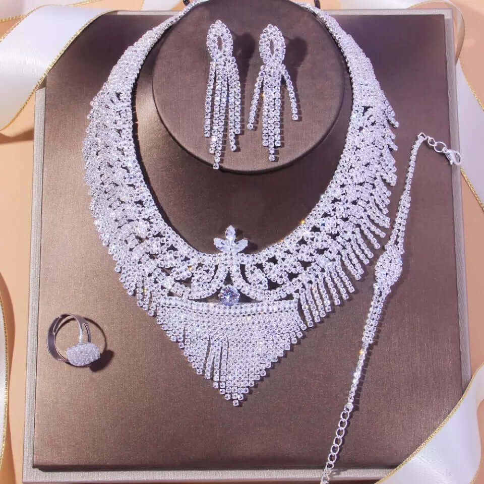 Bridal necklace set Royol combo silver bling rhinestone fashion jewelry