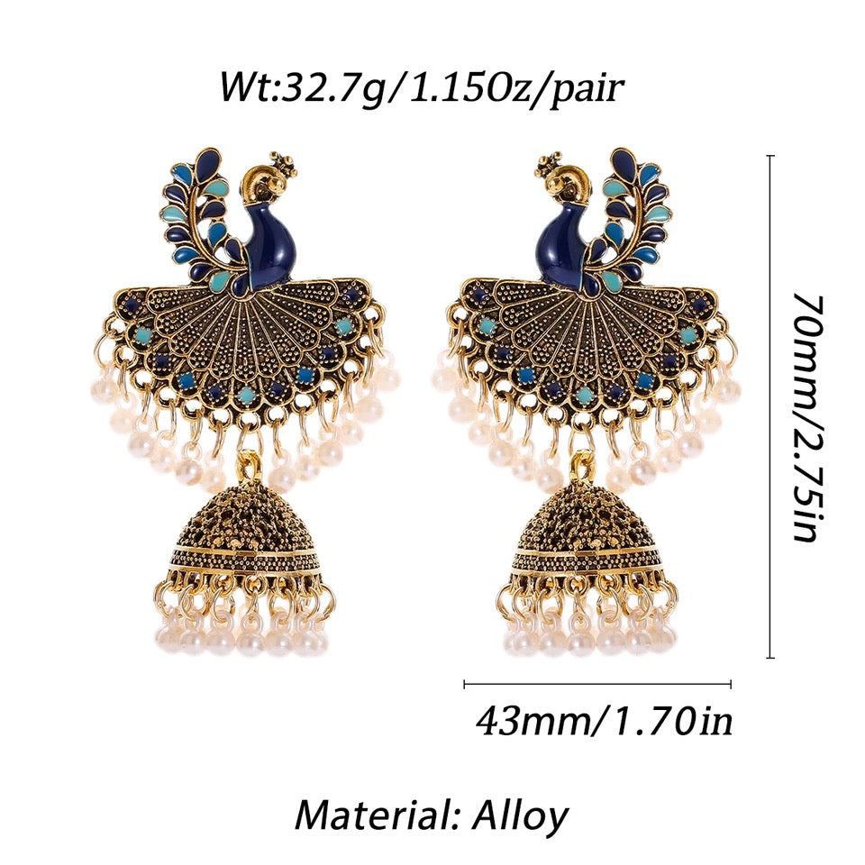 Earring Ring combo Retro antique style peacock Wedding jewelry Jhumka set
