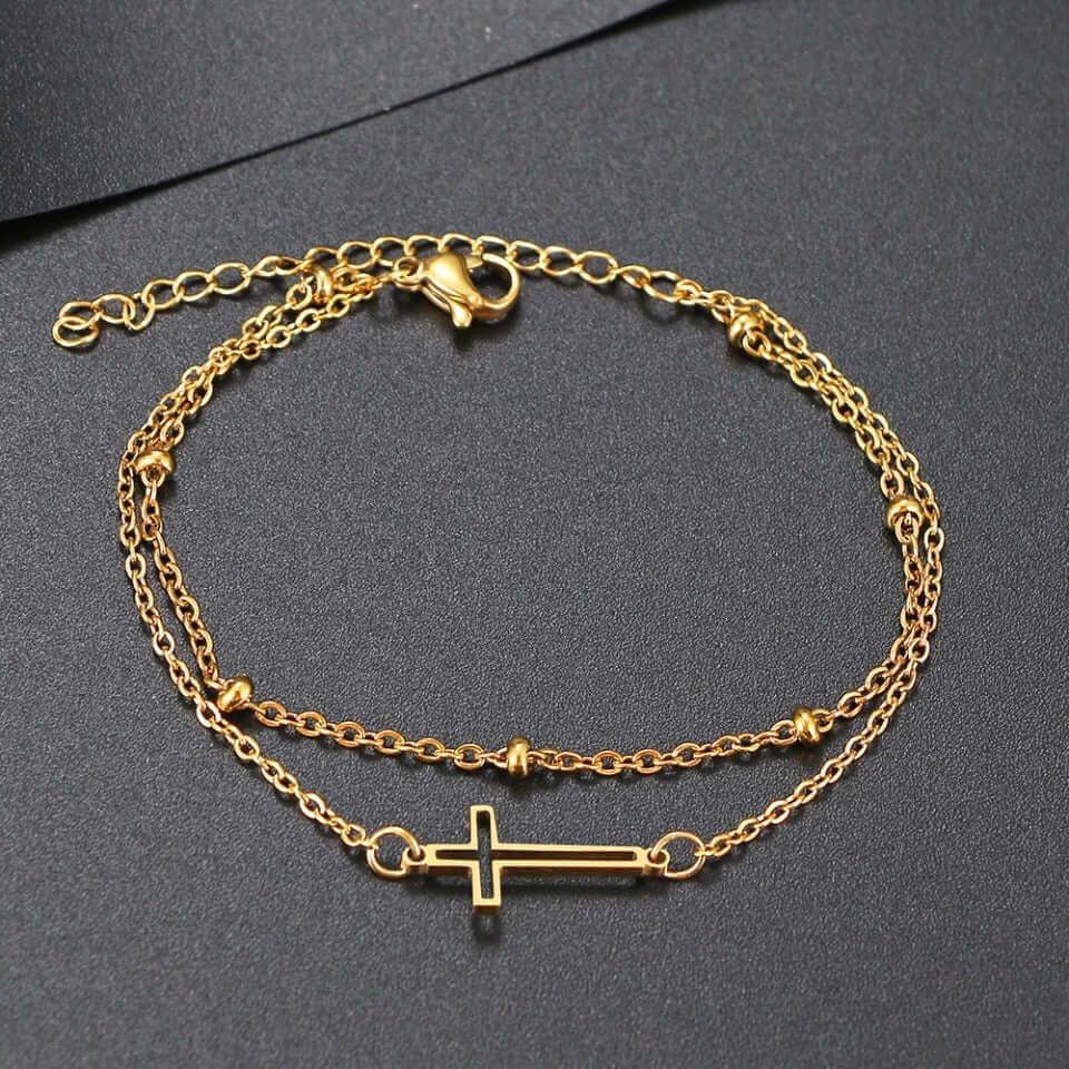Cross charm Bracelet double chain non fade non tarnish jewelry