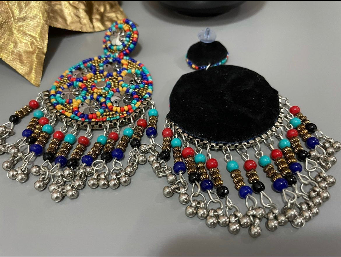 Seed bead handcrafted big earrings boho jewelry