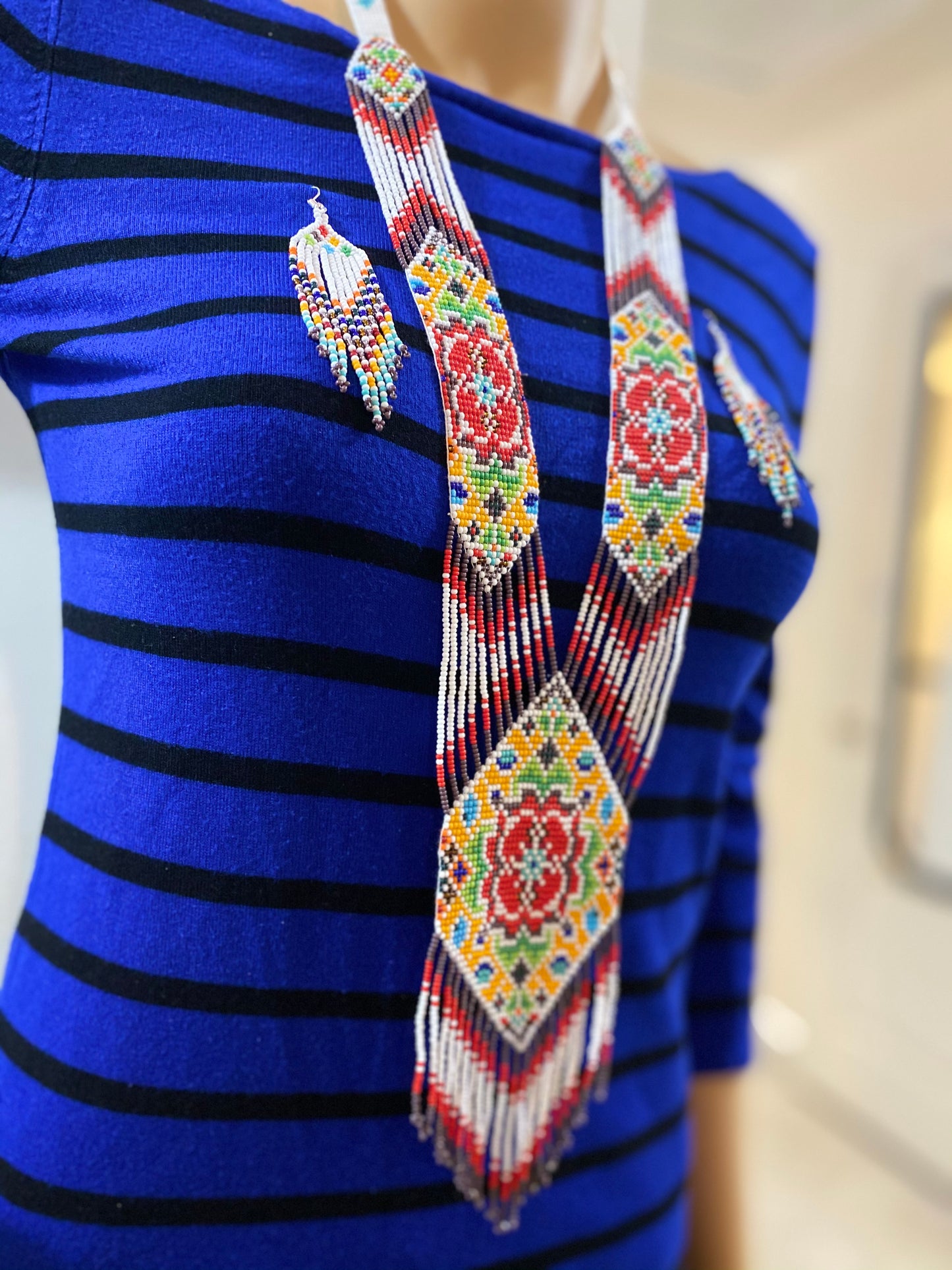 Handcrafted Bead necklace earrings set tribal jewelry