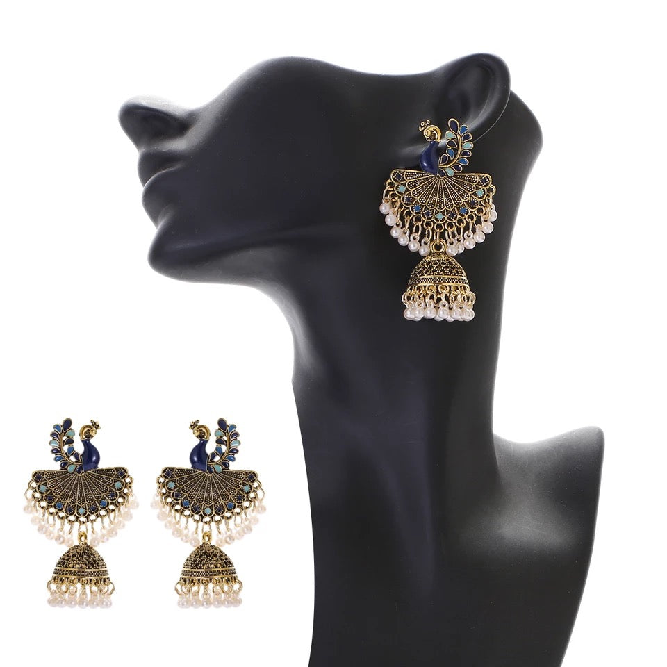 Earring Ring combo Retro antique style peacock Wedding jewelry Jhumka set