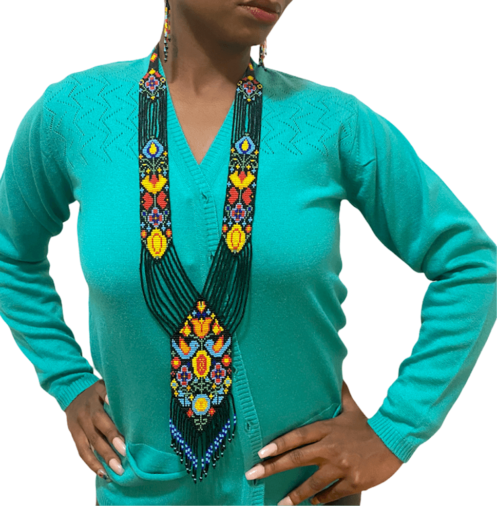 Handcrafted Bead embroidery long necklace earrings set