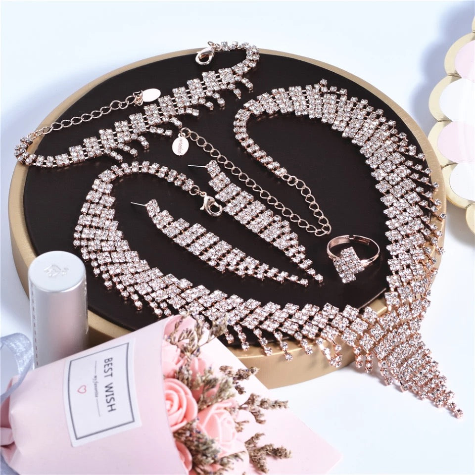 Necklace earrings bracelet ring wedding jewelry gift set