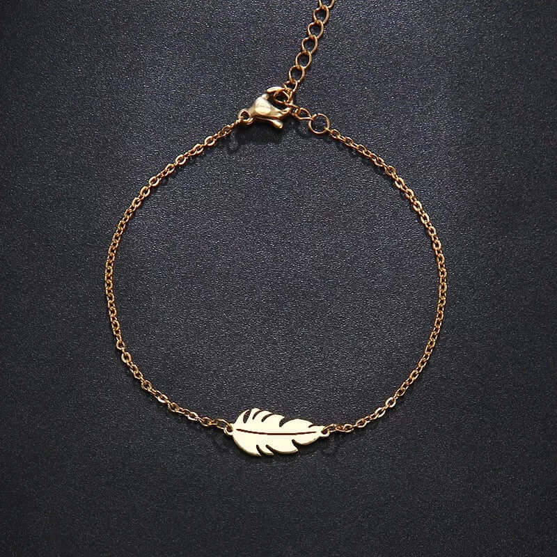 Charm Bracelet rose gold feather design stainless no fade jewelry