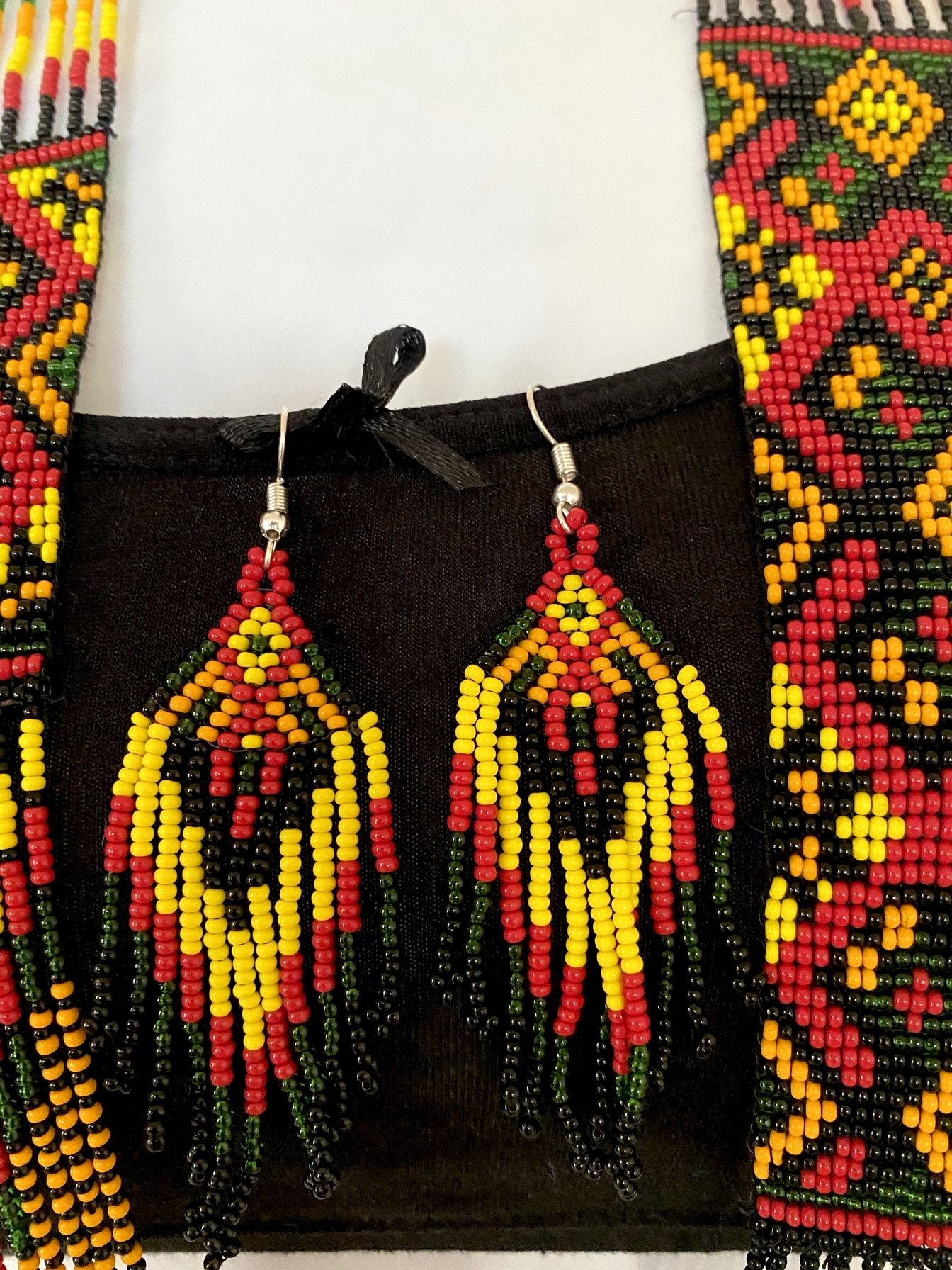 Handcrafted Seed Bead long necklace earrings set