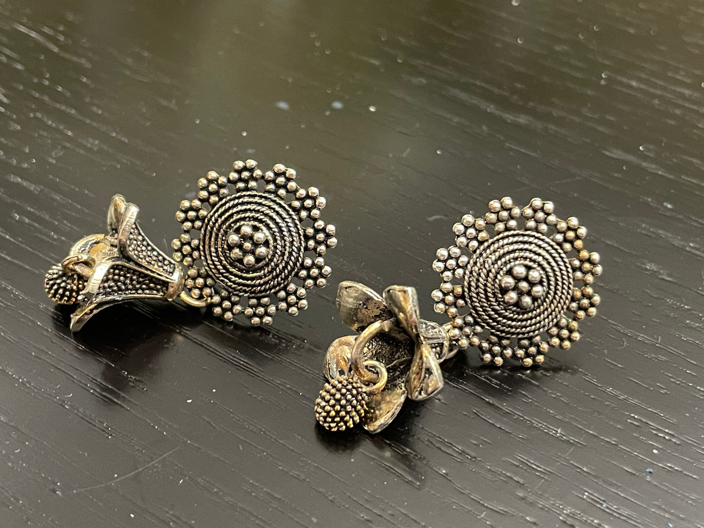 Earrings lily shape oxidized boho style look lightweight jewelry