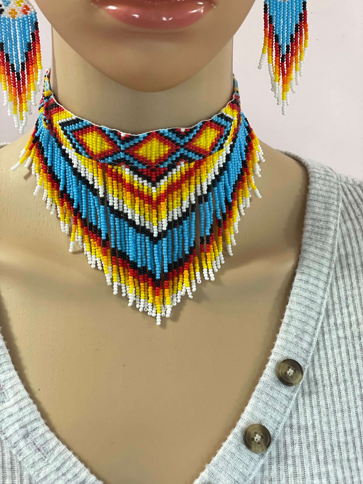 beaded necklace Handcrafted choker set seed bead artisan jewelry
