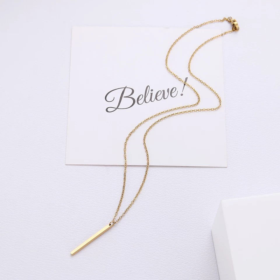 Rose gold necklace bar pendant charm balance stainless jewelry
