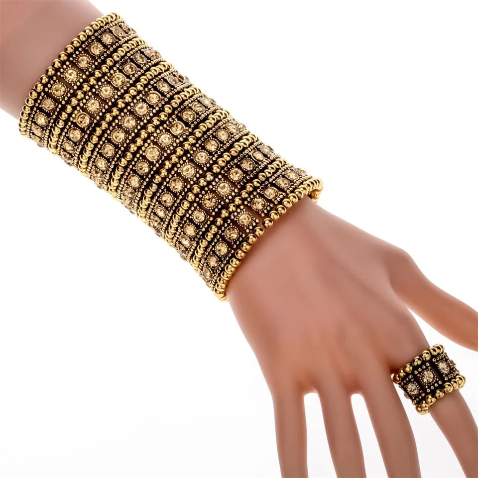 Cuff bracelet with crystals Multi layer stretchable fashion jewelry