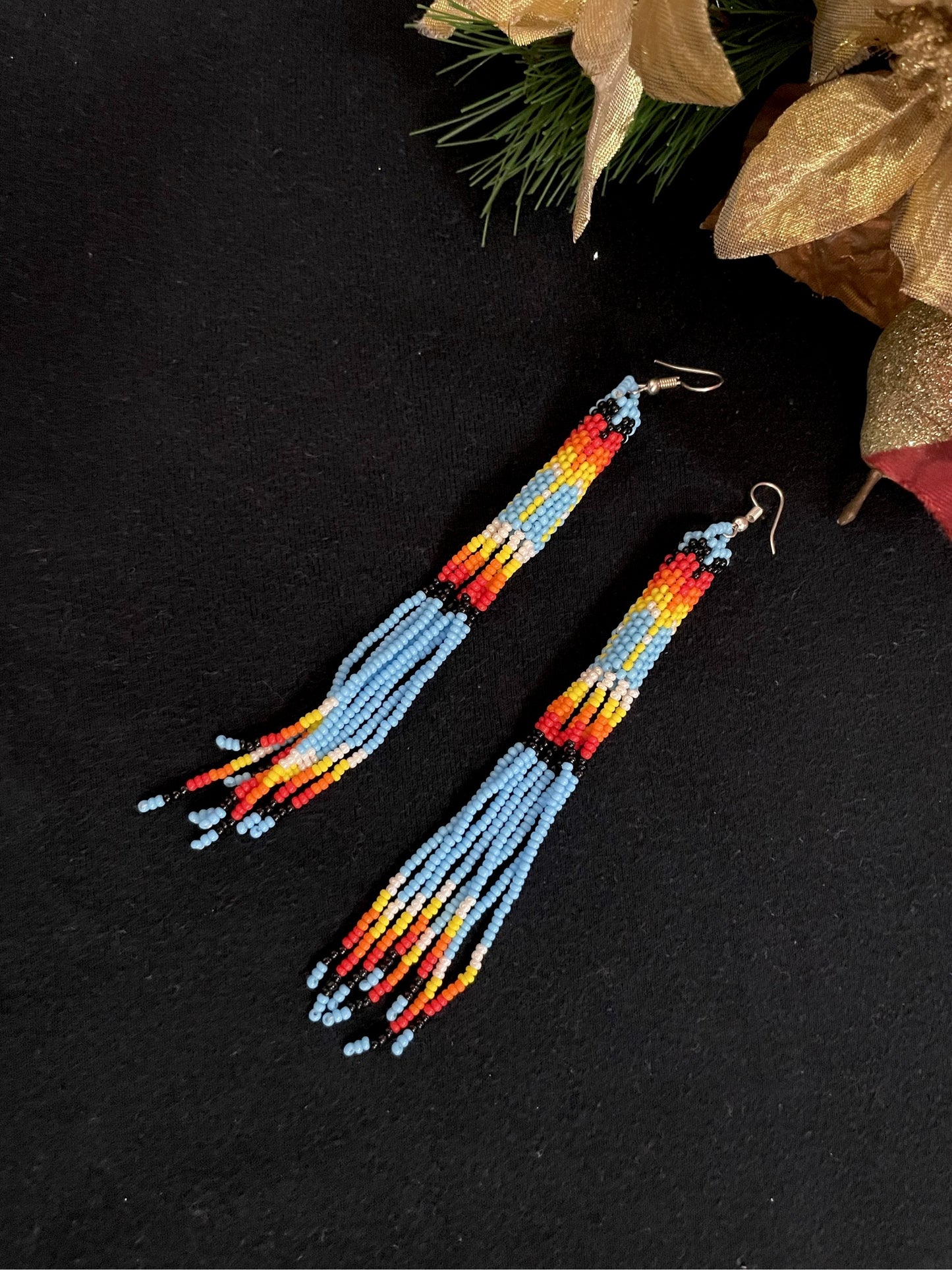 Seed bead earrings Turquoise blue long handcrafted earring