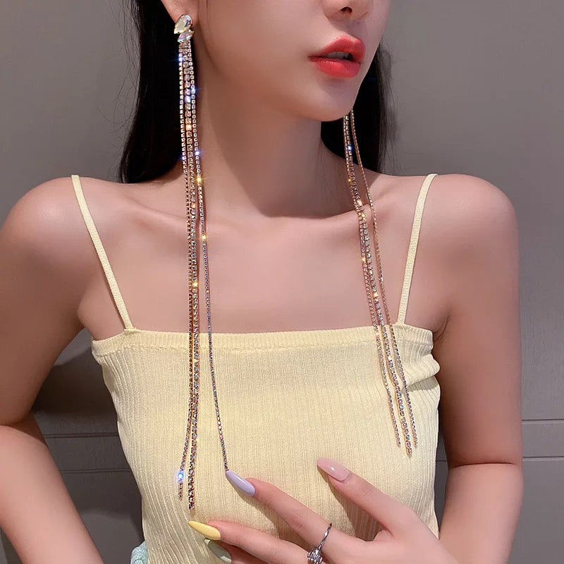 Long tassel earrings Crystal jewelry gift