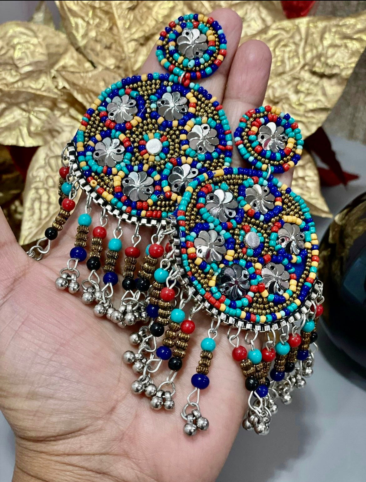 Seed bead handcrafted big earrings boho jewelry