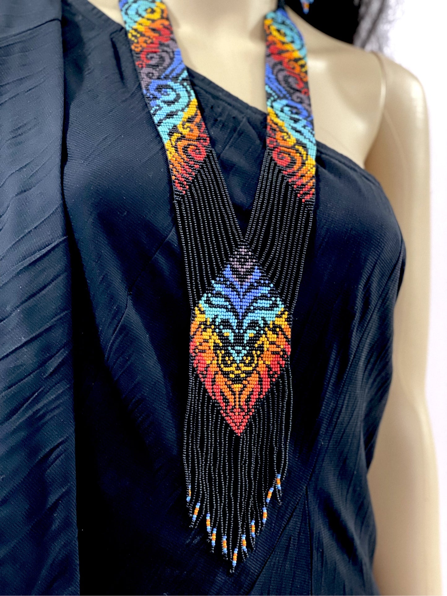 Handcrafted seed bead necklace earrings ethnic Jewelry set