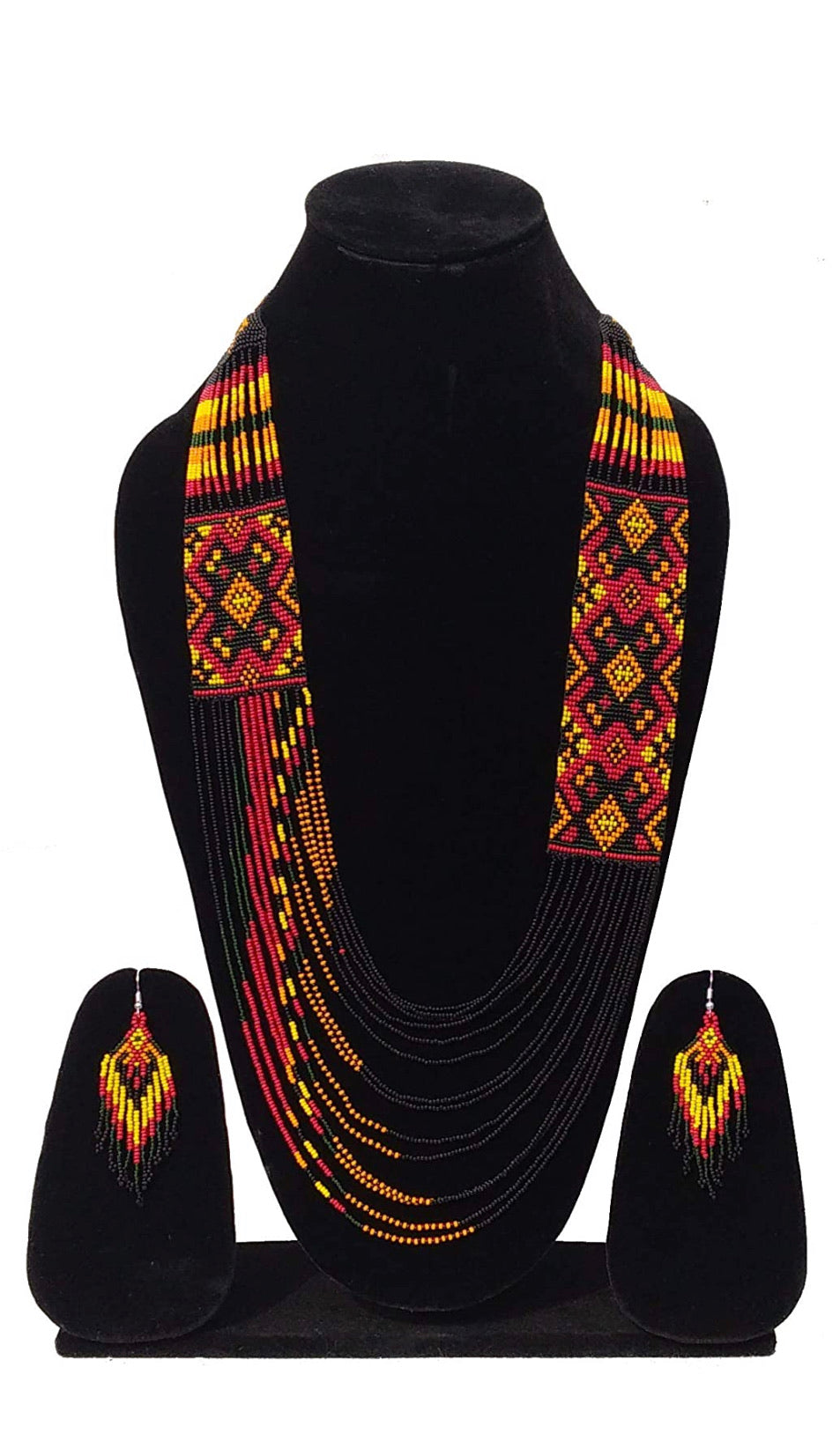 Handcrafted Seed Bead long necklace earrings set