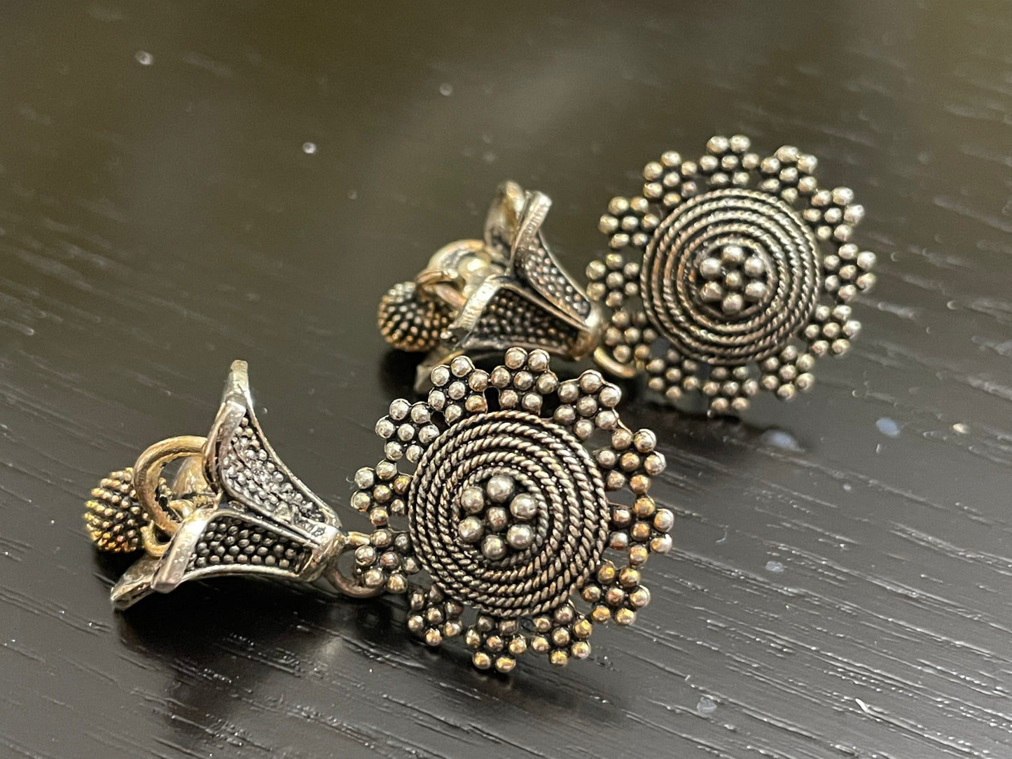 Earrings lily shape oxidized boho style look lightweight jewelry