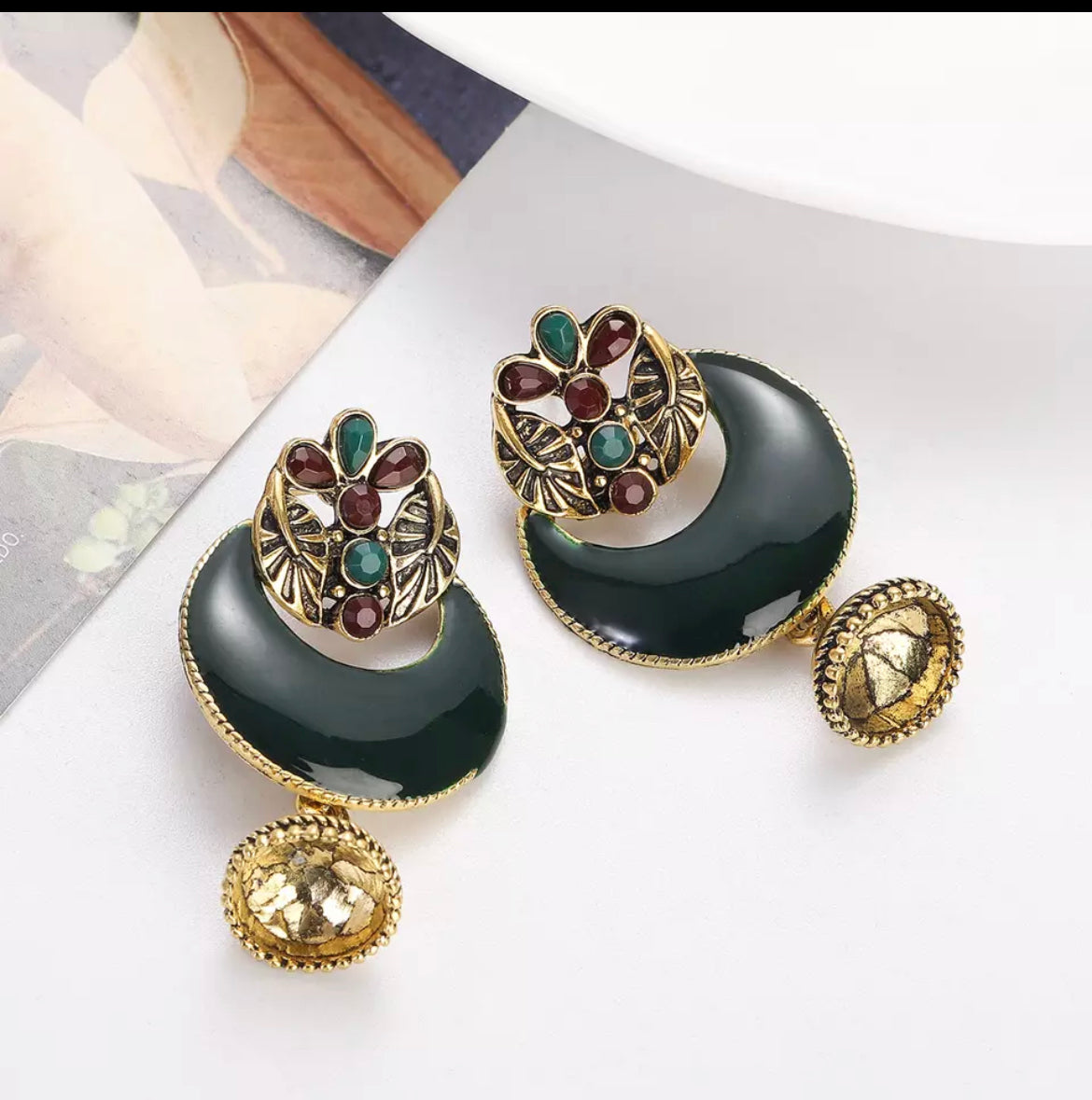 Earrings handcrafted enamel ethnic jhumka