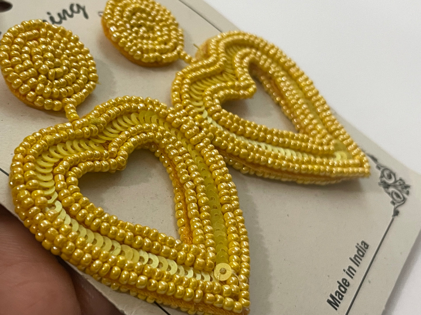 Seed bead yellow earrings handcrafted