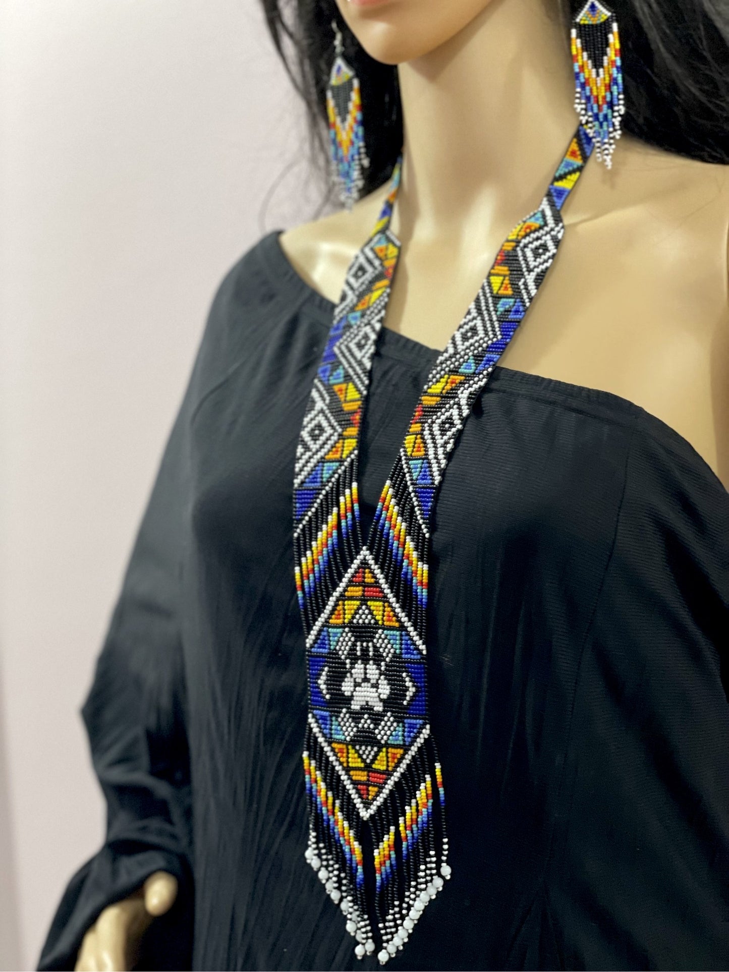 Seed bead necklace earrings set handcrafted tribal boho jewelry
