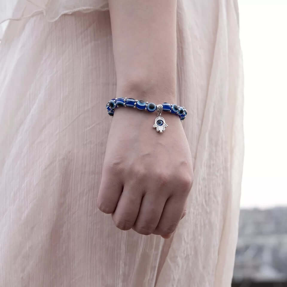 Charm Hamsa hands Protection bracelet evil eye glass beads jewelry