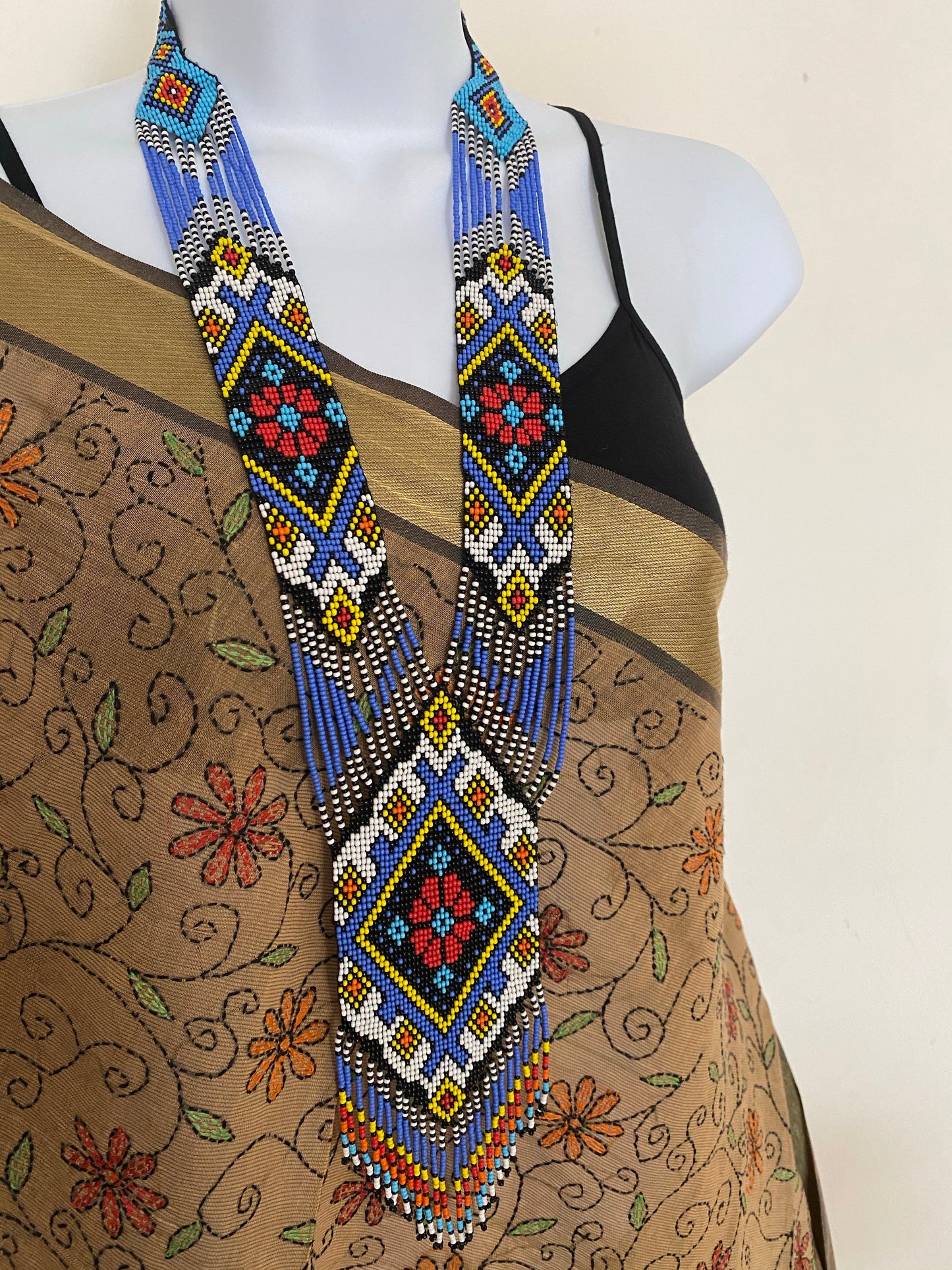 Handcrafted seed Bead long necklace earrings set